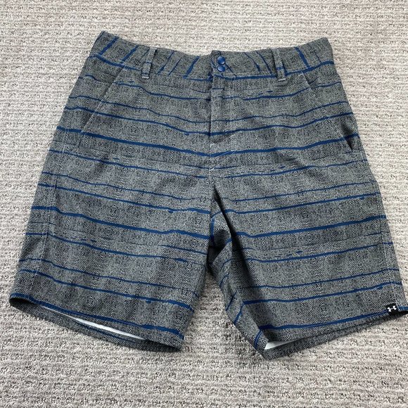 Under ARMOUR UA Swim Shorts Men 34 Gray Blue Striped Board Short Pants Outdoor - Picture 1 of 13